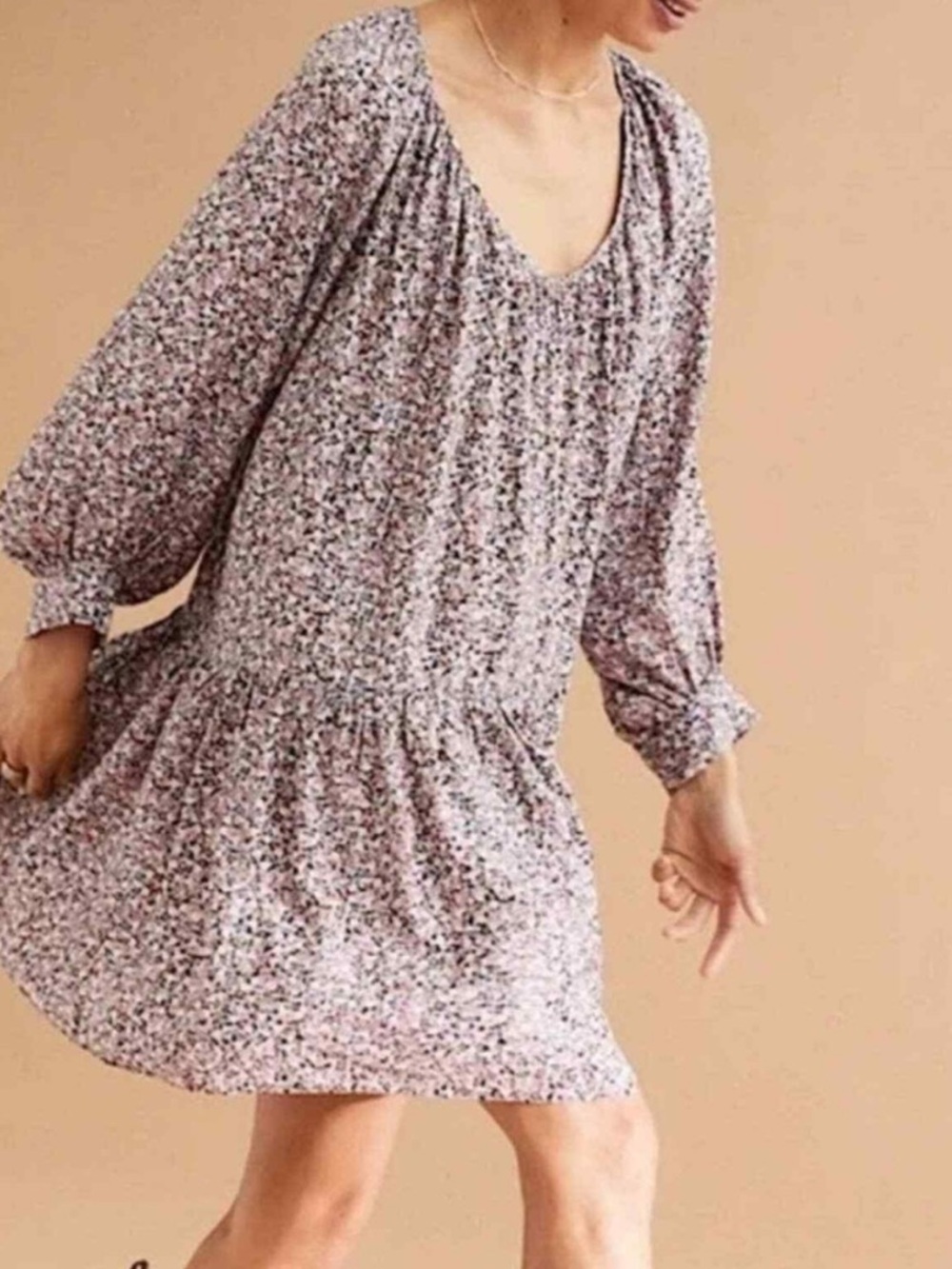 H&M Lavender Floral Tiered Babydoll Mini Dress size Small - Picture 2 of 6
